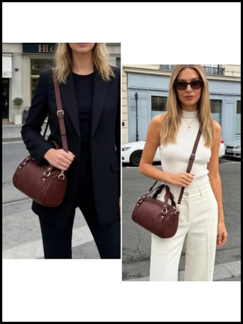 PU Leather Boston Crossbody Bag Top Handle Satchel Adjustable Strap Barrel Purse